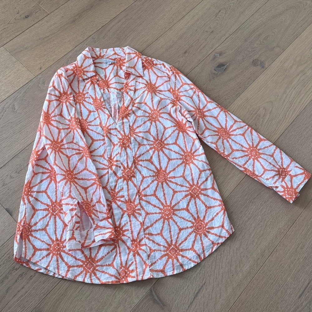 Larsen Gray Geometric Print Pullover Top 100% Cotton size Small